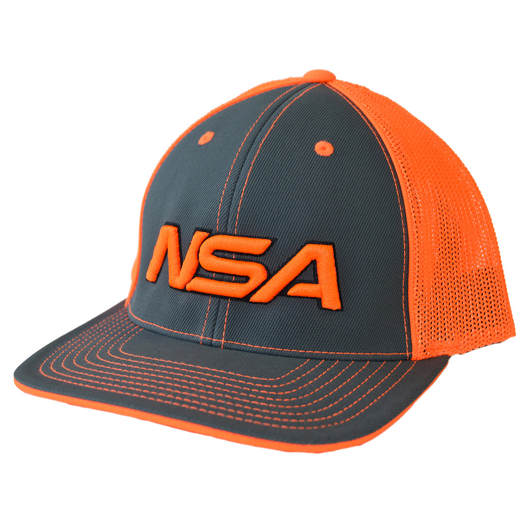 NSA Flex Fit Mesh Hat - 404M Graphite / Neon Orange – NSA BPA Apparel