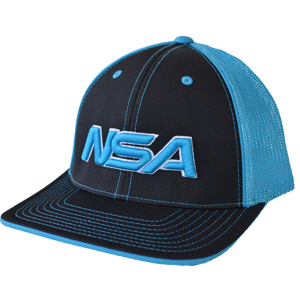 NSA Flex Fit Mesh Hat - 404M Black / Neon Blue – NSA BPA Apparel